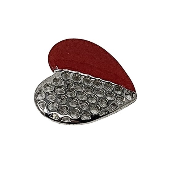 Lovely Red Enamel Silver Plate Heart Pin VTG Jewelry Brooch 6354 - Picture 6 of 11